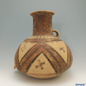 AA005 仰韶文化彩繪叉點三角紋單耳陶壺