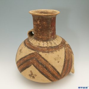 AA005 仰韶文化彩繪叉點三角紋單耳陶壺