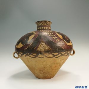 AA006 馬廠文化彩繪網紋帶斜紋雙繫陶壺