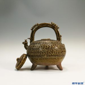 CB003 疑 戰國時期原始青瓷印紋三足提梁盉