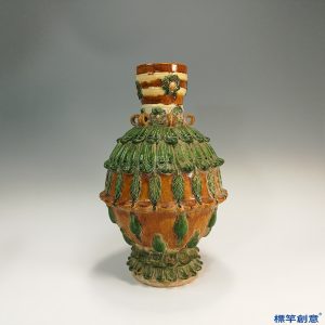 GD019 遼代瓦缸窯三彩釉貼蓮瓣紋佛教淨水蓮花尊