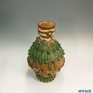GD019 遼代瓦缸窯三彩釉貼蓮瓣紋佛教淨水蓮花尊
