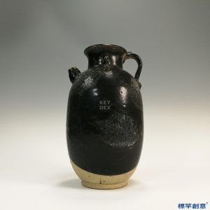 FB009 唐代魯山窯黑釉銀斑雙繫執壺