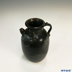 FB009 唐代魯山窯黑釉銀斑雙繫執壺