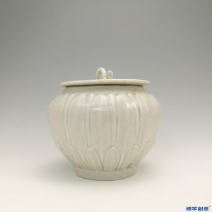 GA006 宋代湖田窯青白釉刻蓮瓣紋帶蓋供水鉢