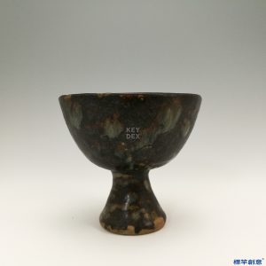 GA009 宋代吉州窯黑釉玳瑁斑高足酒杯