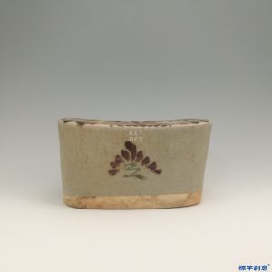 FB160 唐代長沙窯土青瓷青花釉裡紅點團花紋瓷枕