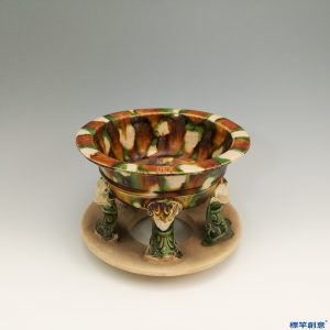 FB007 唐代三彩彩繪六獸足高圈座供盤
