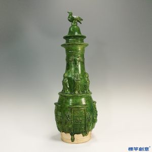 GD002 遼代缸瓦窯綠釉陶貼塑昇天佛塔