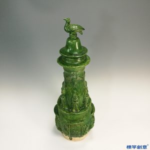 GD002 遼代缸瓦窯綠釉陶貼塑昇天佛塔