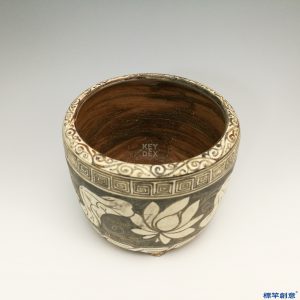 HA004 元代吉州窯米白釉黑彩繪蓮花紋三足香爐