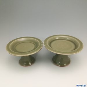 HA025 元代龍泉窯青瓷高足供盤一對