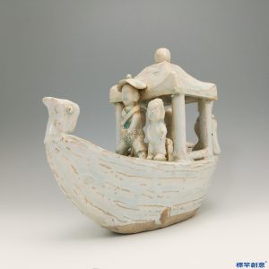 HB006 明代湖田窯青白瓷塑人物陪葬船舟