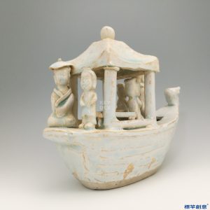 HB006 明代湖田窯青白瓷塑人物陪葬船舟