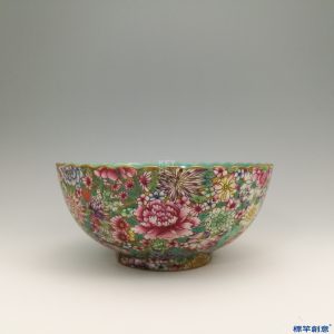 IB003 民國初年彩繪百花不落地碗