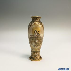 JJ004 日本明治時期薩摩燒藪明山款金彩送子觀音梅瓶