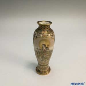 JJ004 日本明治時期薩摩燒藪明山款金彩送子觀音梅瓶