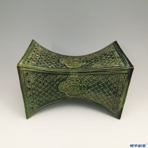 GA031 宋代磁州窯綠釉刻銅錢紋求財瓷枕