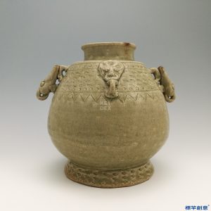 ED006 東晉越窯青瓷刻花獸首四耳罐