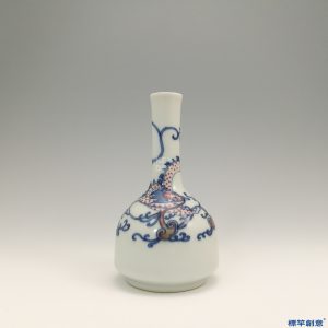 IA020 清代嘉慶景德鎮窯青花釉裡紅龍銜靈芝紋搖鈴尊