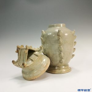 GB025 北宋景德鎮窯青白瓷貼塑穀穗紋宮蓋穀倉罐魂瓶