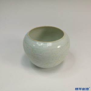 GC013 南宋湖田窯米白釉薄胎刻纏枝蓮紋缽形淨水杯一對