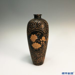 GC024 南宋吉州窯黑釉剔蓮花紋梅瓶