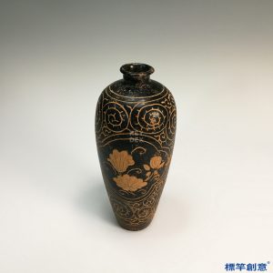 GC024 南宋吉州窯黑釉剔蓮花紋梅瓶