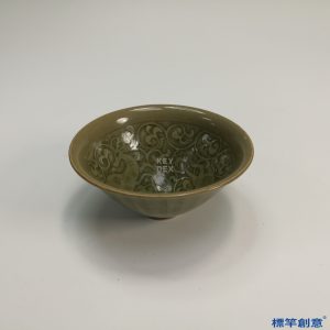 GB031 北宋耀州窯褐青瓷印花纏枝獸紋茶盞