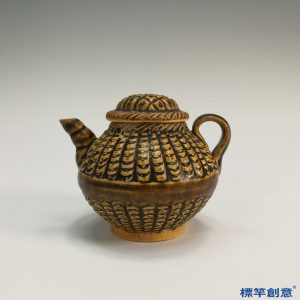 GA044 宋代建窯醬釉魚簍紋無蓋鈕執壺