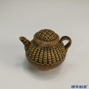 GA044 宋代建窯醬釉魚簍紋無蓋鈕執壺