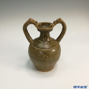 DE014 東漢越窯褐青瓷雙龍耳瓶