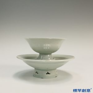 GC049 南宋湖田窯青白瓷六瓣花口盞杯盞托一組