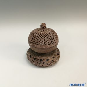 IA033 清代景德鎮窯紅釉脫離鏤空獸紋熏香爐