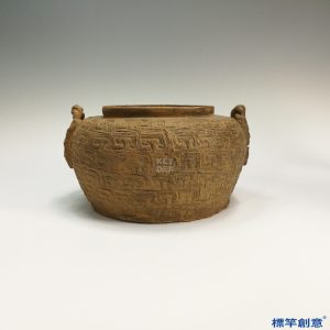 BB006 商代原始青瓷印紋回字紋雙耳罍式罐