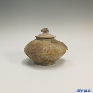 BB009 西周原始青瓷貼塑鳥形紋小陶罐
