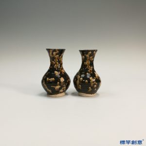 GC061 南宋吉州窯黑釉玳瑁斑小瓶一對