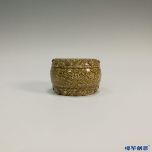 GA048 宋代當陽峪窯黃釉絞胎木紋鼓形文房紙鎮