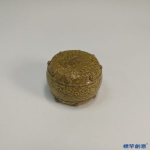 GA048 宋代當陽峪窯黃釉絞胎木紋鼓形文房紙鎮