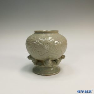 FC016 五代耀州窯淡青釉獸足刻花香爐