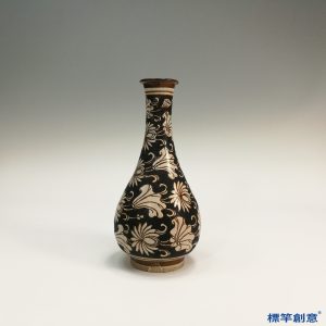 GC075 南宋吉州窯黑釉剔蓮花紋膽瓶