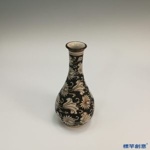 GC075 南宋吉州窯黑釉剔蓮花紋膽瓶