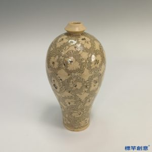 GB043 北宋當陽峪窯米黃釉絞胎花卉紋梅瓶