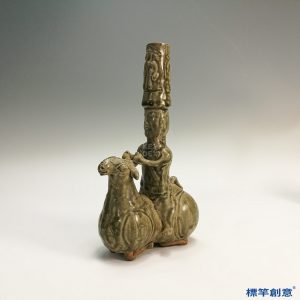 EB005 晉代越窯土青瓷胡人騎羊形燈台