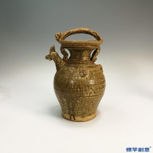DE020 東漢越窯褐青瓷獸首雙耳提梁壺
