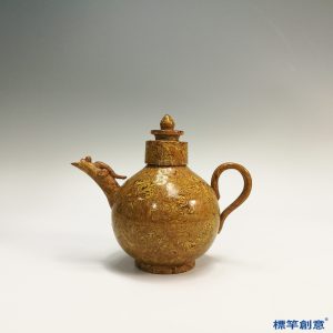 FB029 唐代當陽峪窯黃釉絞胎帶蓋執壺