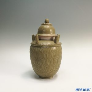 GB056 北宋越窯土青瓷印蓮瓣紋五管穀倉罐魂瓶