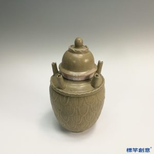 GB056 北宋越窯土青瓷印蓮瓣紋五管穀倉罐魂瓶
