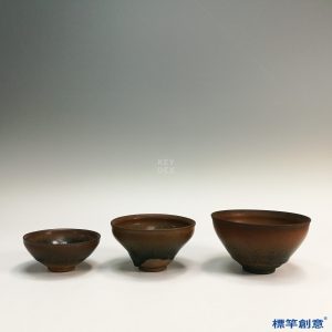 GC035 南宋建窯醬釉兔毫斑茶盞三件組