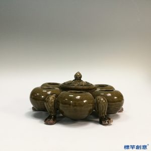 EB010 晉代越窯醬釉獸足多口筆硯合洗